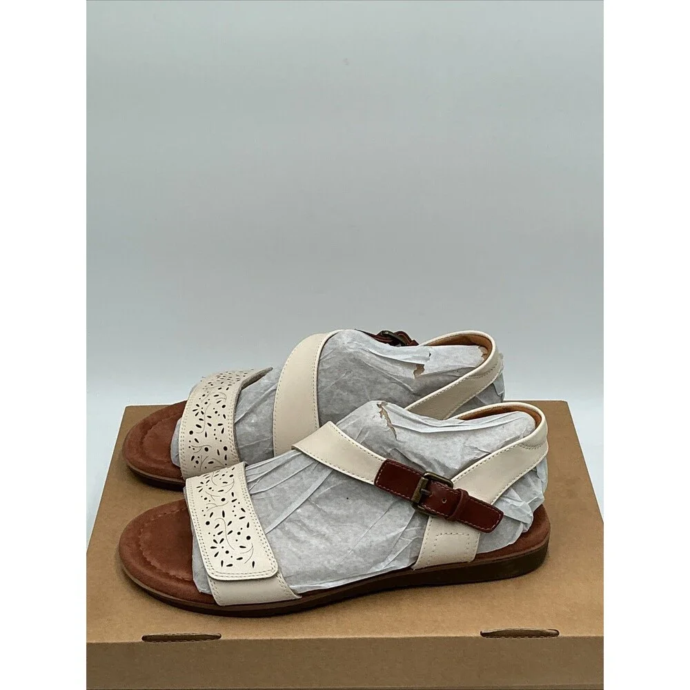 Cobb Hill Zion Sandals Women's US 7.5 B Vanilla Leather Adjustable Strap Eby4499